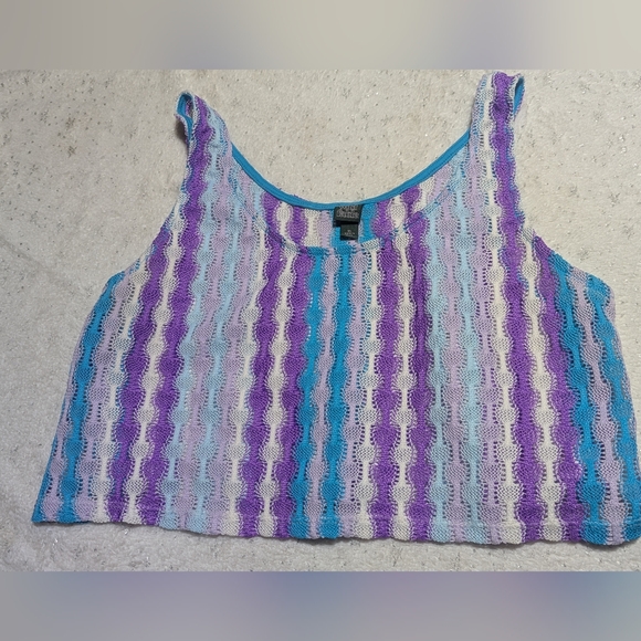 wild fable Tops - Wild Fable Crochet Tank XL Boho Striped Pastel Open Knit Crop Top